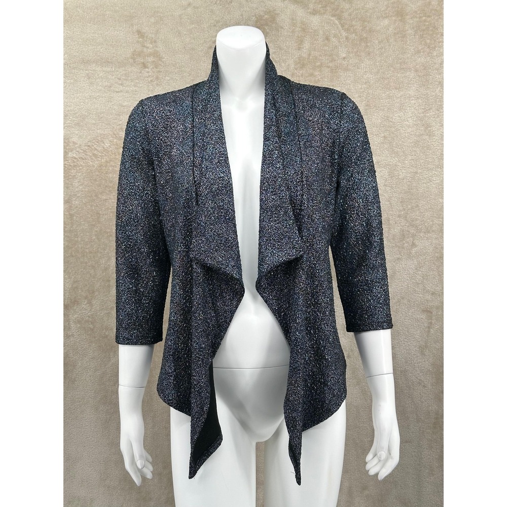 Clara Sun Woo Jacket Womens Medium Shimmer Open Front‎ Draped Blazer Stretch